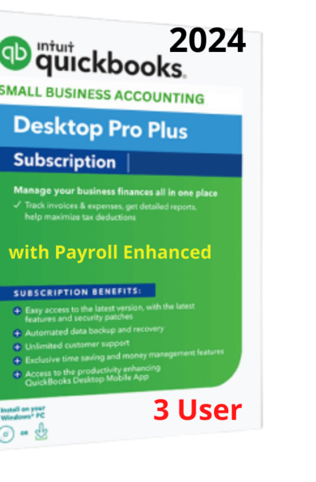QuickBooks Desktop Pro Plus 2024 with Payroll Enhanced - 3 User + 3 year subscription